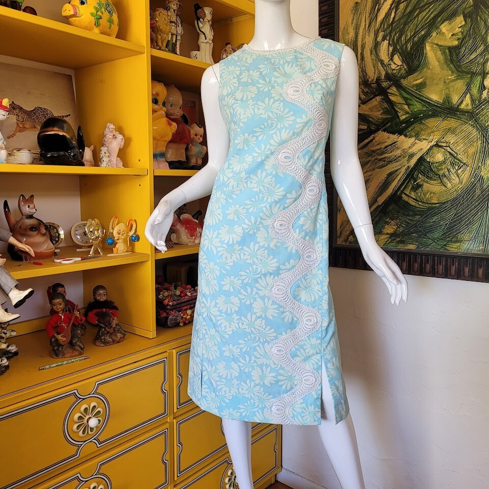 Vtg 60s The Lilly Pulitzer Powder Blue Daisies W/ Lace Swirl Trim Shift Dress M  | eBay | eBay US