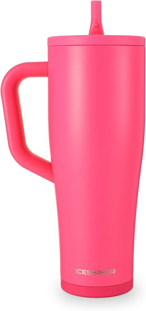 Ice Shaker 40 oz Tumbler with Handle and Straw | 40oz Neon Pink | Cold for 30+ Hours | 2-in-1 Tum... | Amazon (US)