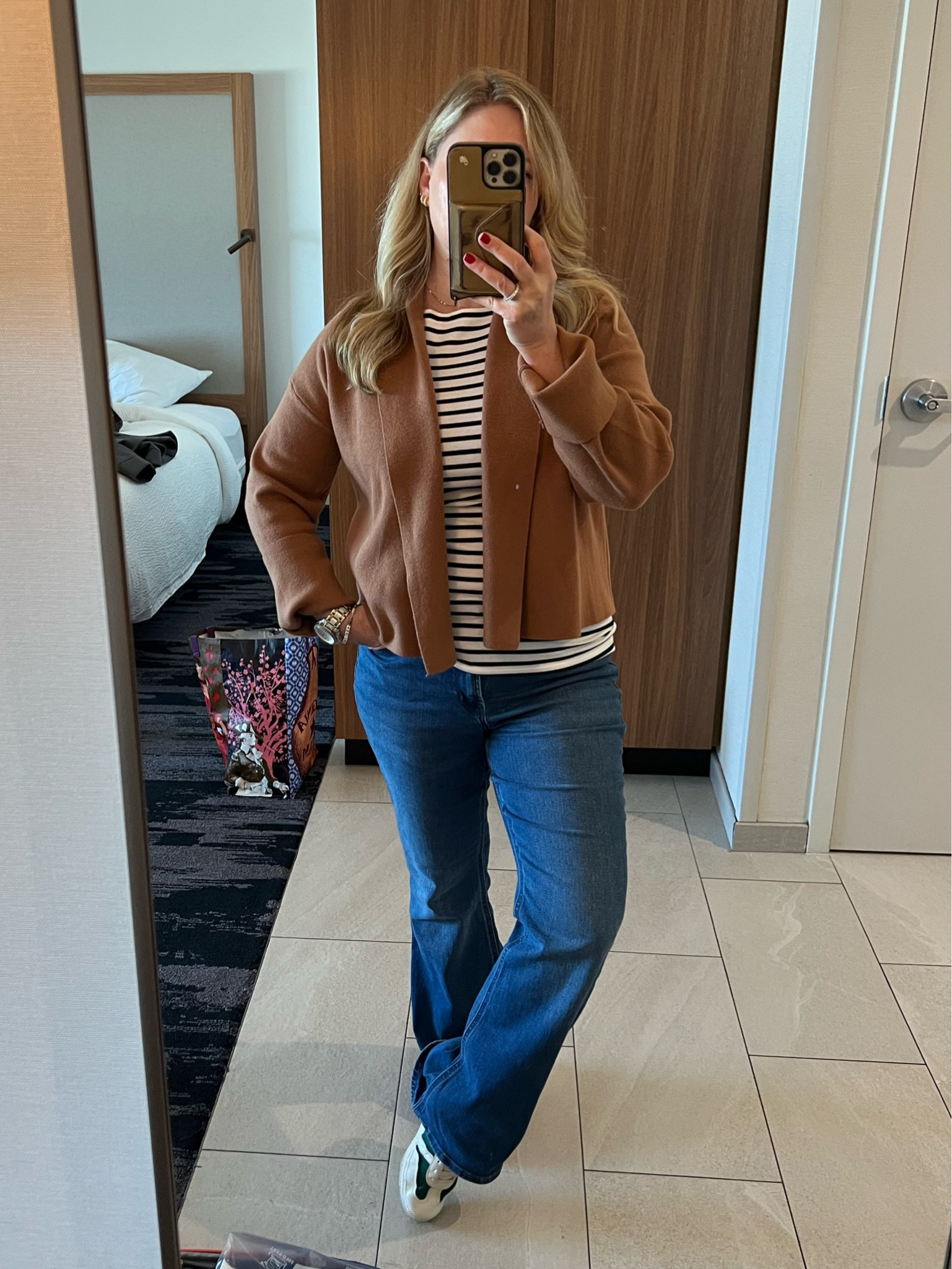 Easy outfit! I love this cardigan. It’s so soft and cozy. I have two other colors in my cart. The boatneck top is only $10. I also have it in red stripe. The stretchy jeans are a staple in my closet. 

#LTKootd #LTKPetite #LTKOver40