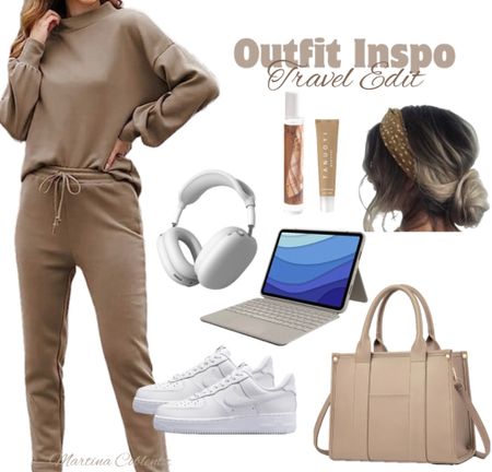 Outfit inspo. Comfy travel. I'll link items I like to have in my bag while I travel to keep feeling as fresh as possible. 

•comfy travel •travel outfit •outfit inspo •tote bag •iPad •AirPods •AirPod max •lip balm •Nike shoes •jogger set •women •style •neutral outfit •

#LTKtravel #LTKstyletip #LTKplussize