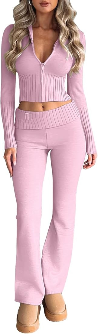 LILLUSORY 2 Piece Outfits For Women 2023 Casual Trendy Slim Fit Hooded Sweater Lounge Sets | Amazon (US)