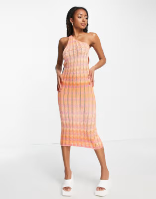 ASYOU knitted striped one shoulder midi dress in multi | ASOS (Global)