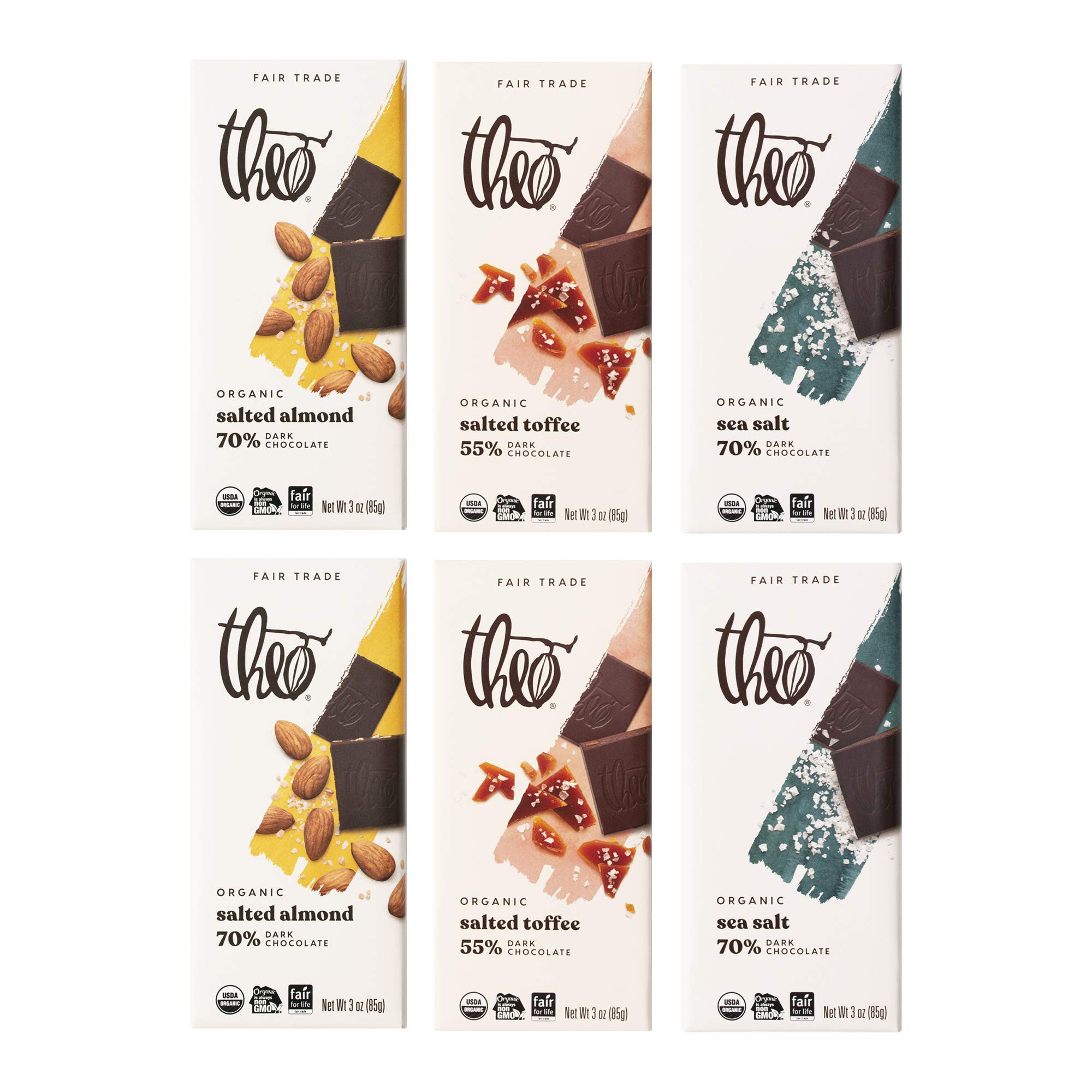 Theo Chocolate Organic Dark Chocolate + Sea Salt Variety 6 Pack | Fair Trade, Chocolate Gift | Amazon (US)