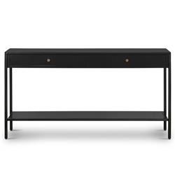 Sutton Industrial Loft Black Iron 2 Drawer Shelving Console Table | Kathy Kuo Home