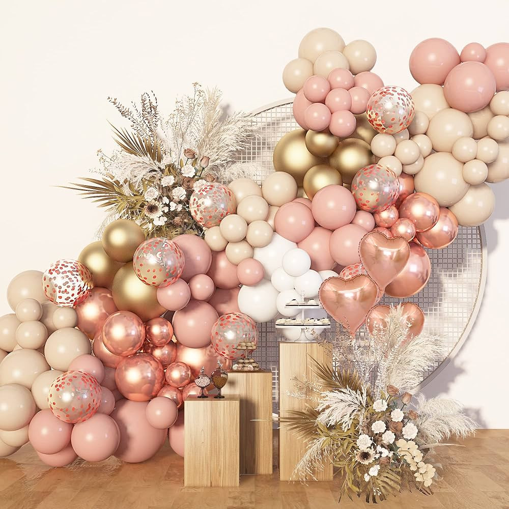 Amandir 153Pcs Boho Blush Balloon Garland Arch Kit, Double-Stuffed Nude Cream Peach Dusty Rose Pi... | Amazon (US)