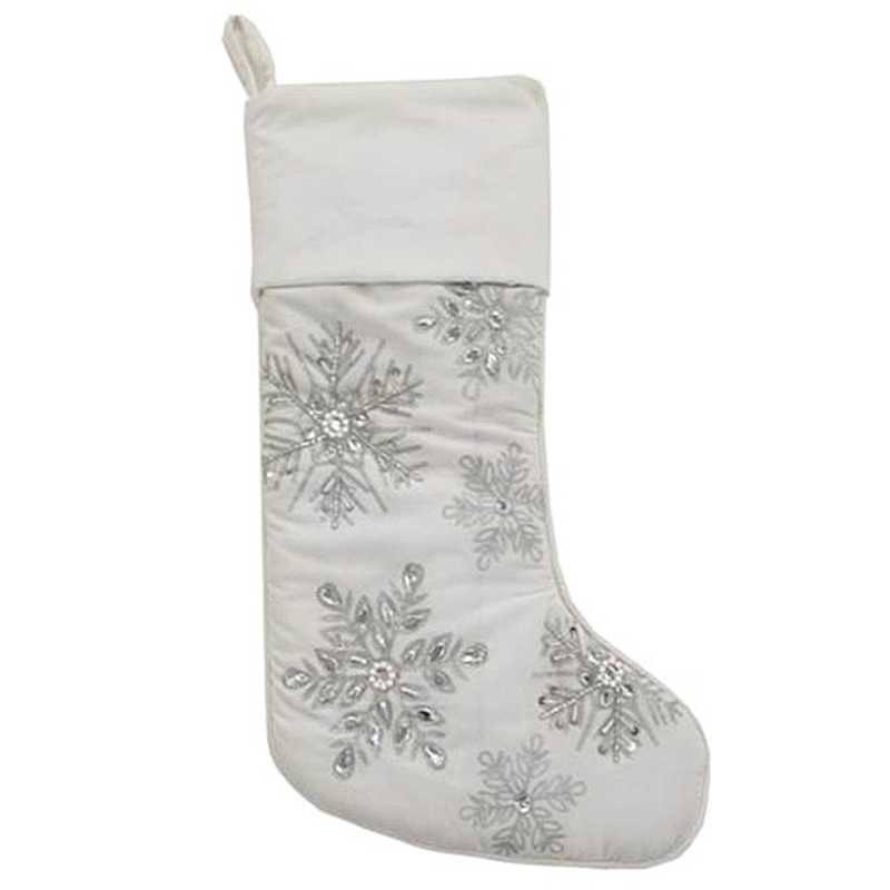 White Velvet Snowflake Stocking, 18" | At Home