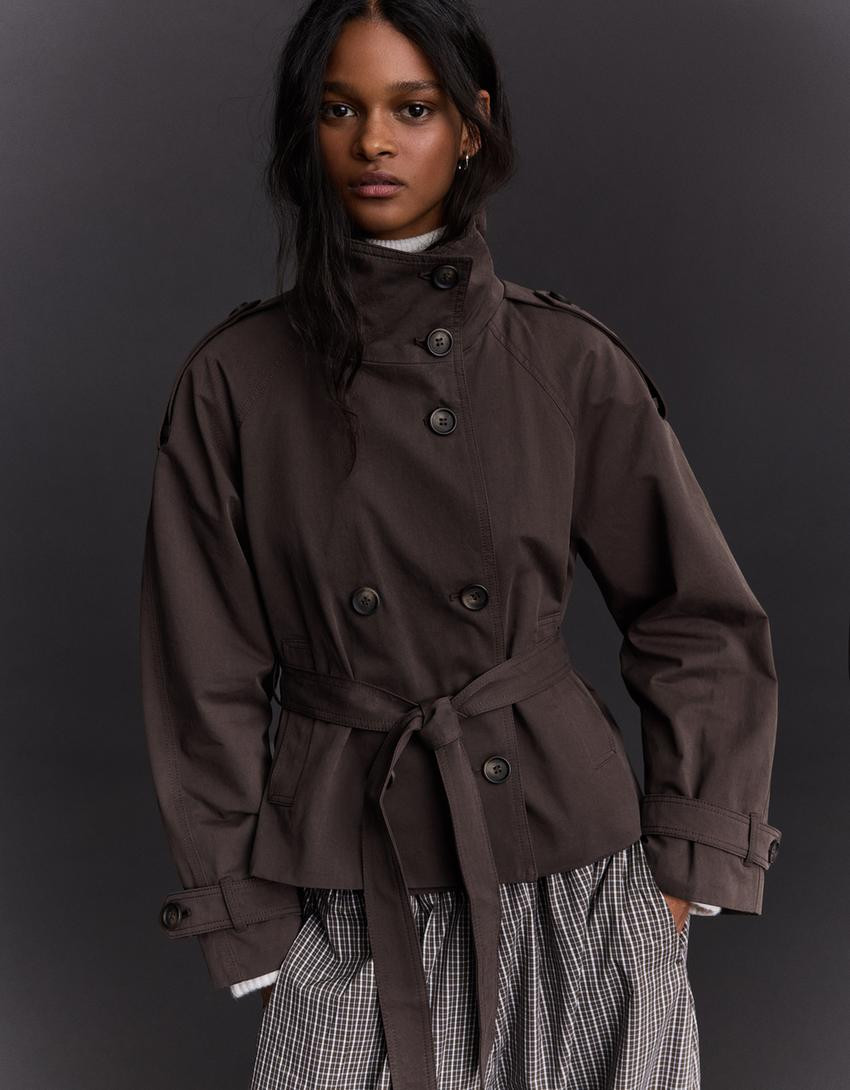 Funnel neck trench jacket - Jackets and trench - Women | Bershka GB