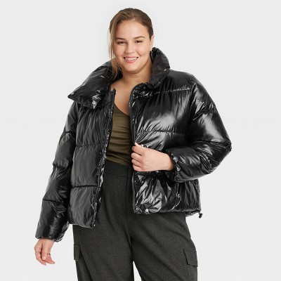 Women's Short Relaxed Puffer Jacket - A New Day™ Black XXL | Target