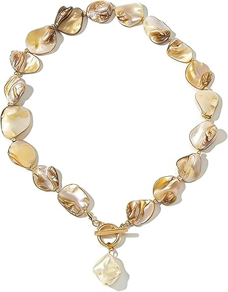 Chunky Shell Choker Necklace for Women,Natural Irregular Pearl Beaded Beach Necklaces,OT Buckle P... | Amazon (US)