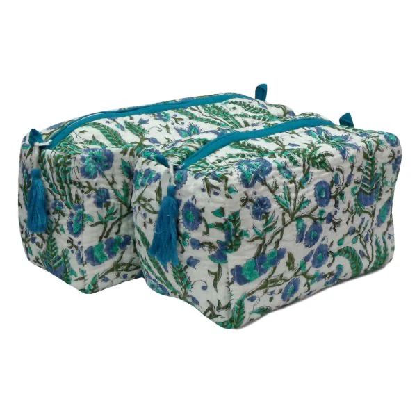 Block Print Cosmetic Bags - Firoza (Set of 2) | Sea Marie Designs