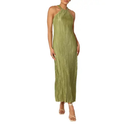 Petal & Pup Melody Plissé Maxi Dress in Olive at Nordstrom, Size Small | Nordstrom