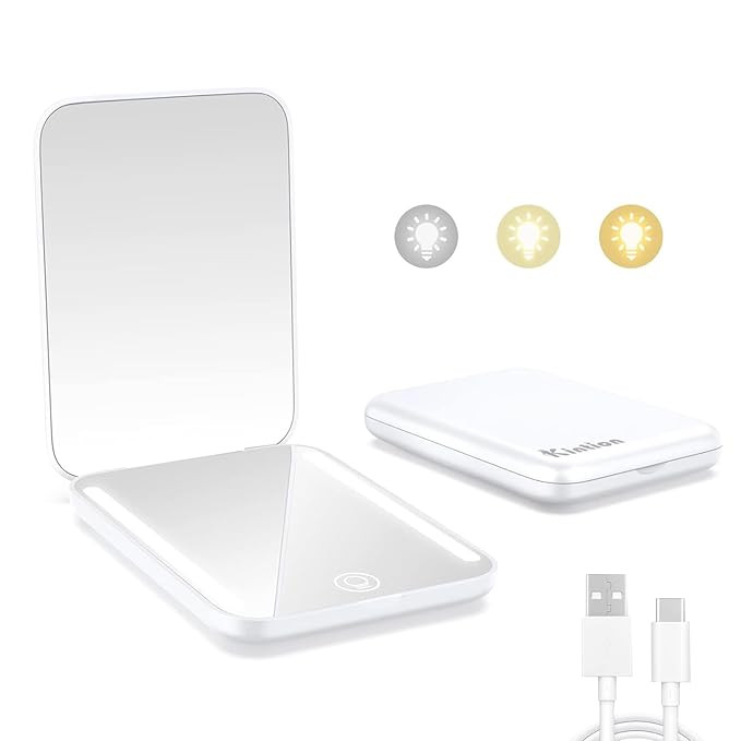 Kintion Rechargeable Pocket Mirror, Double Sided 1X/3X Magnification Compact Vanity Mirror, 3 Col... | Amazon (US)