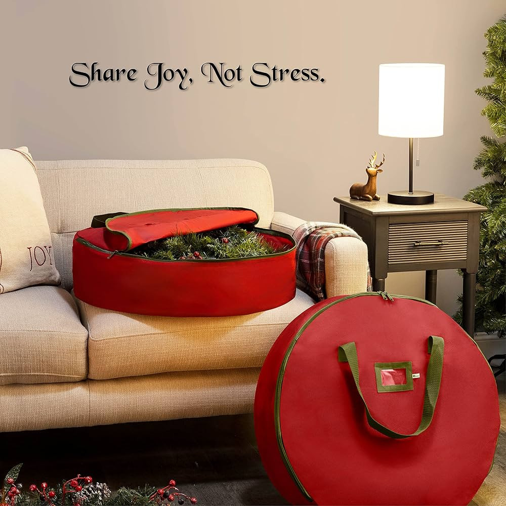ZOBER Christmas Wreath Storage Container - 30 Inch Wreath Bag for Artificial Wreaths - Dual Zippe... | Amazon (US)