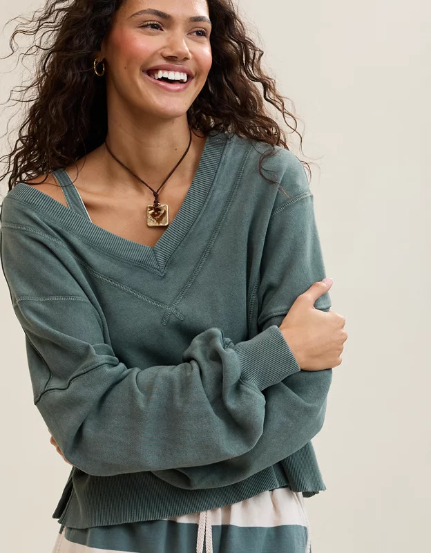 Aerie Go-To V Neck Sweatshirt | Aerie