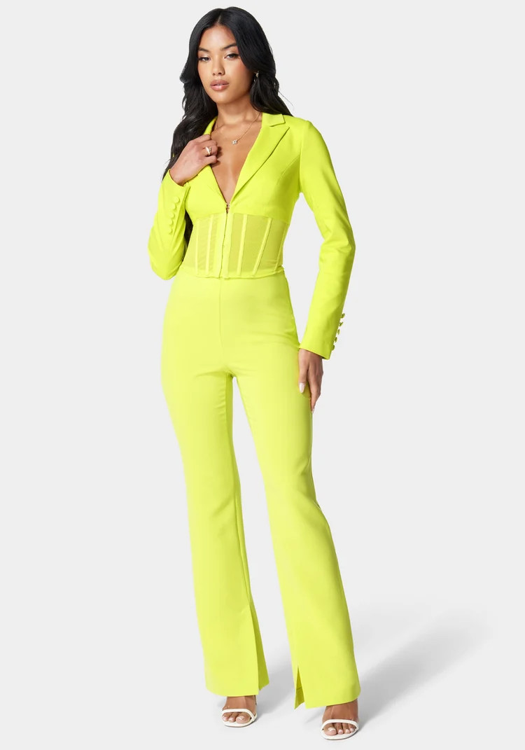 High Waist Wide Leg Side Slit Tailored Pant | Bebe