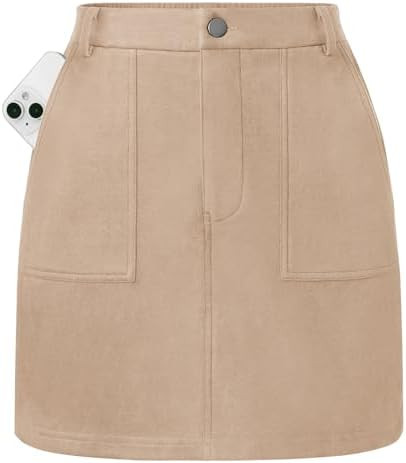 Kate Kasin Women Suede Mini Skirt, High Waisted Pencil Skirt with Pockets | Fall Winter Skirts 20... | Amazon (US)