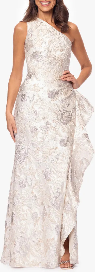 Metallic Floral Jacquard One-Shoulder Sheath Gown | Nordstrom