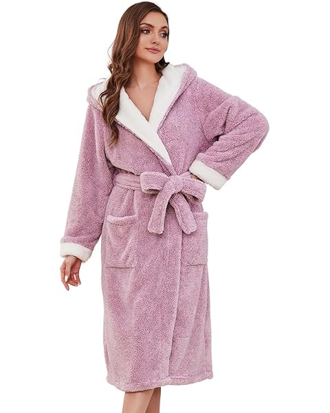 Long Robes For Women Floor Length, Fluffy Fleece Warm Cozy Hooded Bathrobe Plush Luxury Plus Size... | Amazon (US)