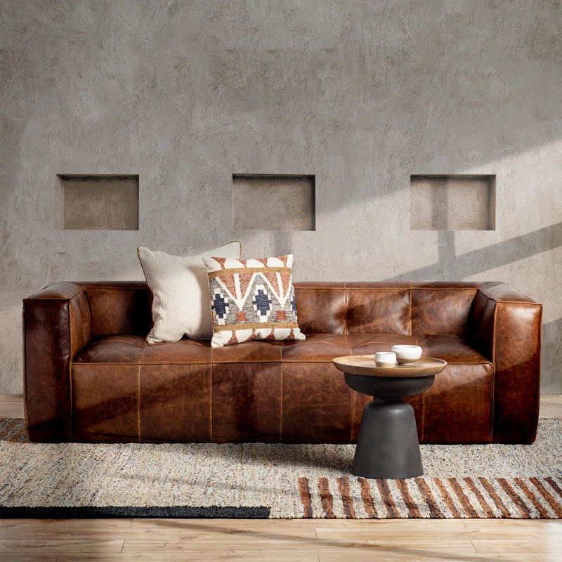 Genavive 92'' Genuine Leather Square Arm Sofa | Wayfair North America
