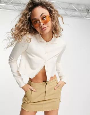 Noisy May cropped collared cardigan in cream | ASOS (Global)