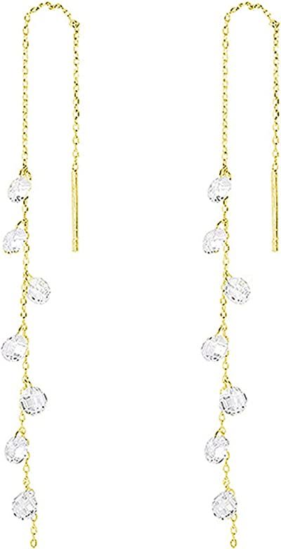 SLUYNZ 925 Sterling Silver Sparkling CZ Droplet Dangle Earrings for Women Teen Girls Elegant Long... | Amazon (US)
