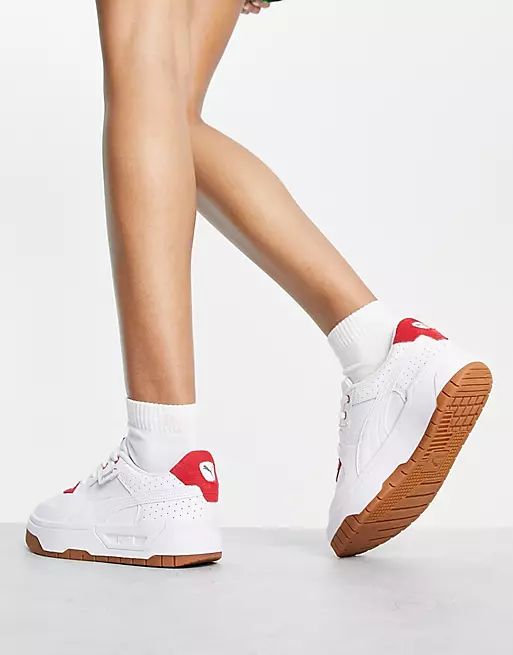 PUMA Cali Dream perforated sneakers in white and red with gum sole | ASOS (Global)