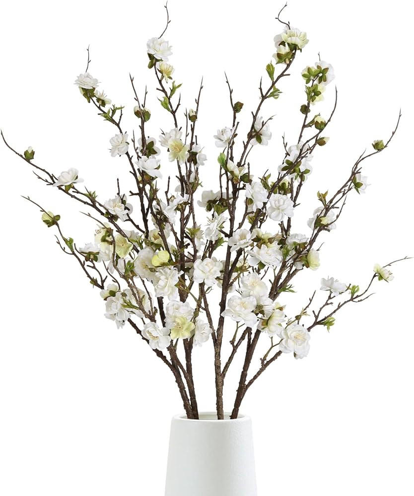 Amazon.com: Fqueelvys 4PCS Artificial Plum Blossom 37.1" Silk Cherry Blossom Branches Fake Winter... | Amazon (US)
