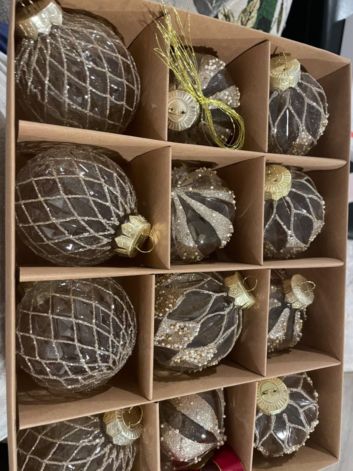 12 PCS Clear and Champagne Christmas Ball Ornaments, 80mm/3.15 Inches Rustic Farmhouse Christmas ... | Amazon (US)