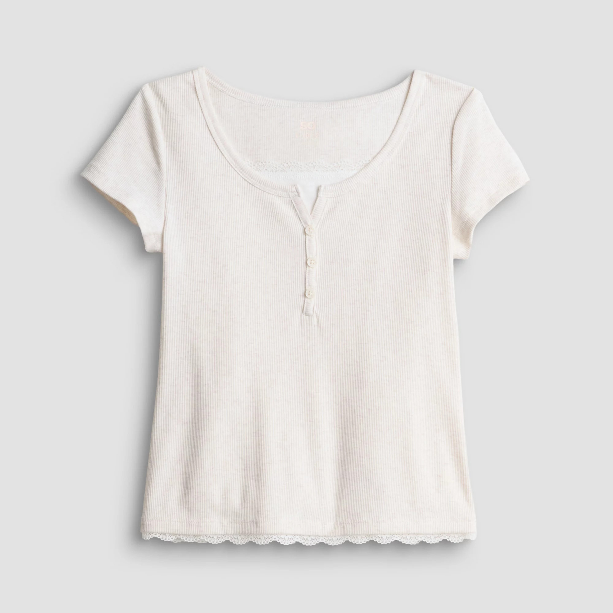 Girls 7-20 SO\u00ae Short Sleeve Lace Trim Henley Shirt in Regular & Plus Size | Kohl's