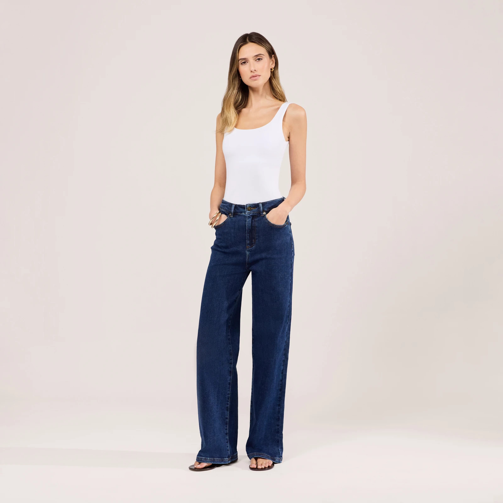 Stretch Wide Leg Jeans | Dark Blue | LOVALL
