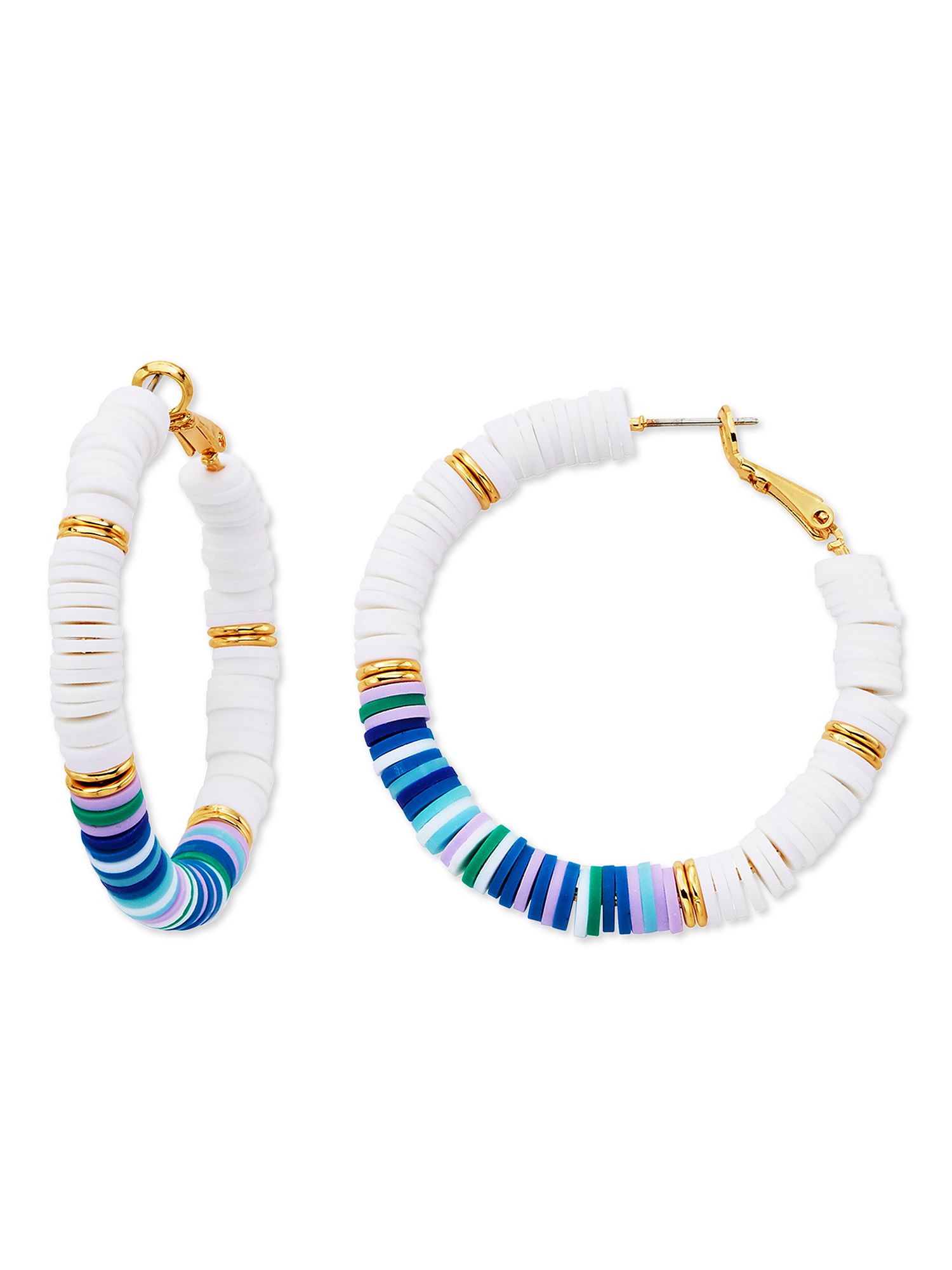 Scoop Brass Yellow Gold-Plated Multi Color Bead Omega Back Hoop Earrings - Walmart.com | Walmart (US)