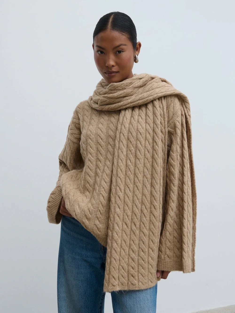 Palmer Cable Knit Jumper with Scarf | Pretty Lavish (UK)