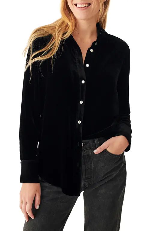 Faherty Genevieve Velvet Button-Up Shirt in Moonlit Black at Nordstrom, Size Small | Nordstrom
