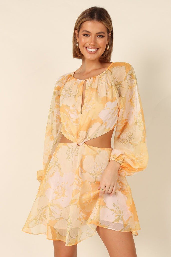 Jamille Cutout Long Sleeve Mini Dress - Yellow | Petal & Pup (US)