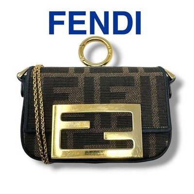 FENDI Zucca Nano Baguette Chain Bag Charm 7AS045 Brown Canvas Leather Gold | eBay | eBay US