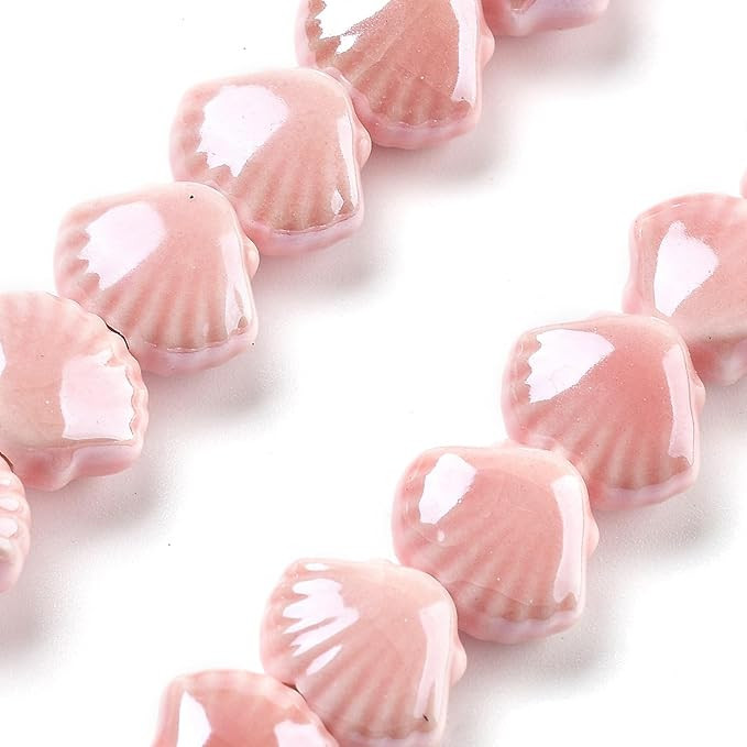 About 35pcs Shell Shape Handmade Ceramic Beads, 10x12mm Pink Loose Spacers Beads, Unique Vintage ... | Amazon (US)