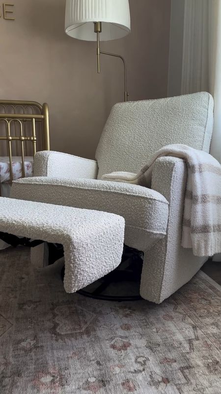 Looking for a recliner that’s not big and bulky but still fits your aesthetic? This bouclè recliner from Wayfair was the best find, not only is it perfect for the nursery but it could fit in our living room space too! This chair reclines, rocks and swivels. 
This is linked in my stories today and in my LTK just click the link in my bio🤍

Modern recliner. Nursery chair. Boucle chair. Modern nursery. Nursery recliner

#LTKbaby #LTKstyletip #LTKhome