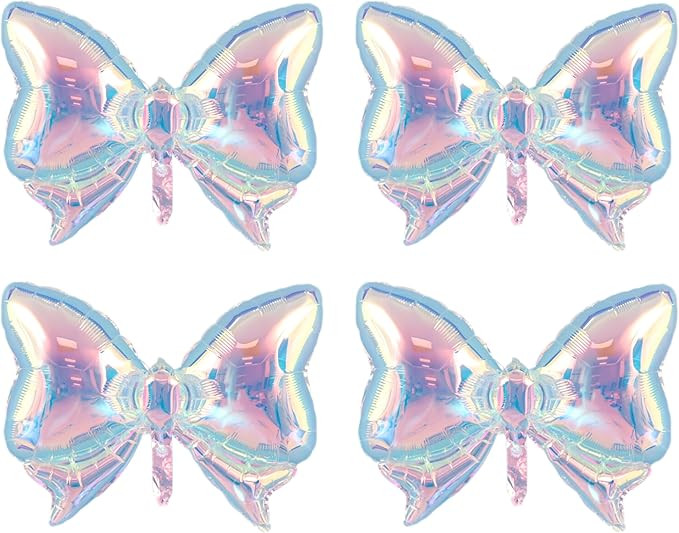 4Pcs Iridescent Bow Balloons for Christmas/Coquette Birthday Decorations for Girl/Colorful Happy ... | Amazon (US)