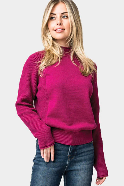 Raglan Sleeve Mixed Media Mock Neck Sweater | Gibson
