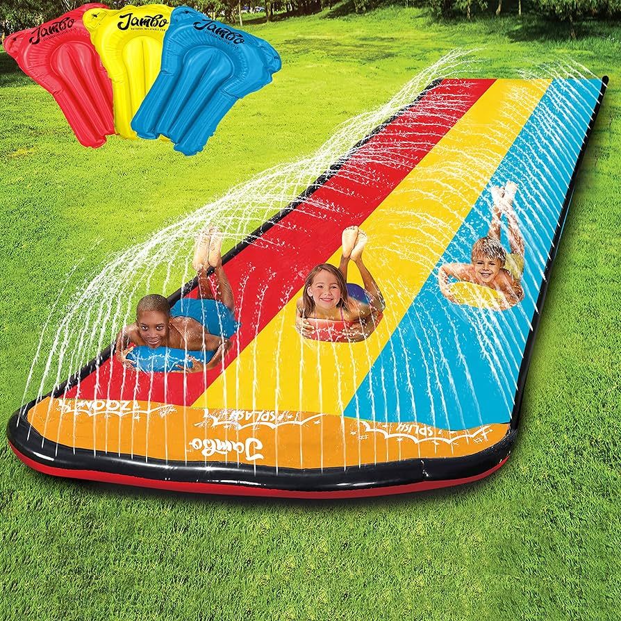 JAMBO 20' Extra Long Triple Lane Slip Splash and Slide Updated - with 3 Body Boards, Water Slide ... | Amazon (CA)