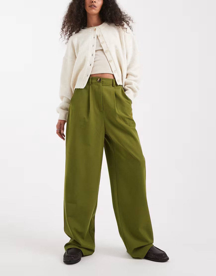 Miss Selfridge tailored wide leg pants in forest green | ASOS (Global)