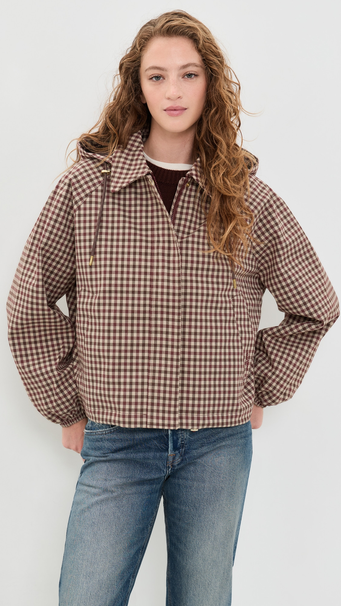 Barbour Audrey Showerproof Jacket Cranberry/Brown Gingham 12 | Shopbop
