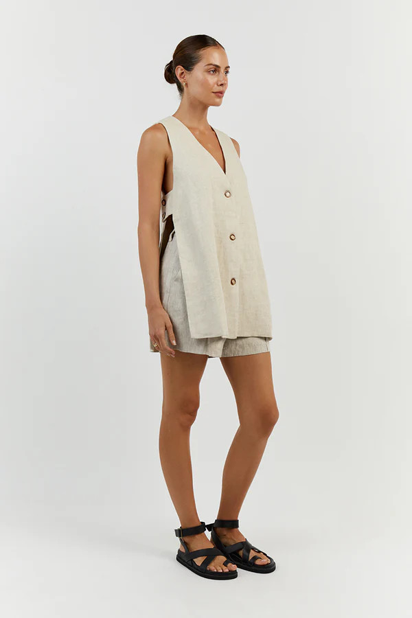 LOGAN NATURAL LINEN LONG LINE TOP | DISSH