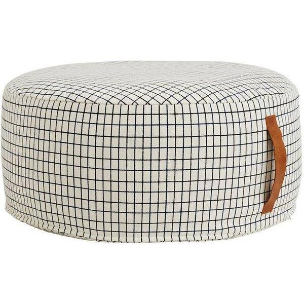 Sit on Me Round Pouf, Ivory Check | Maisonette