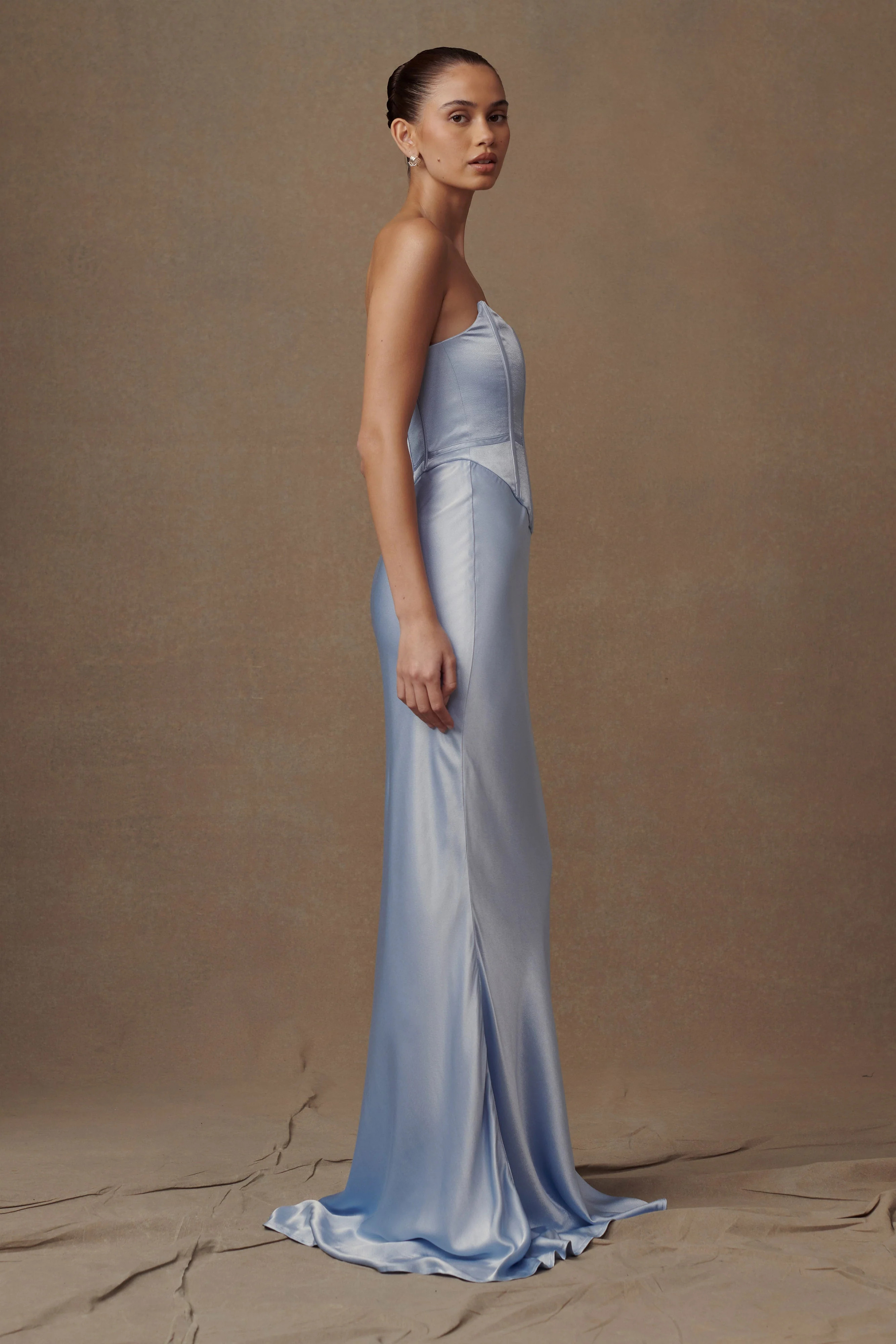 Harlow Satin Strapless Maxi Dress - Cornflower Blue | MESHKI US