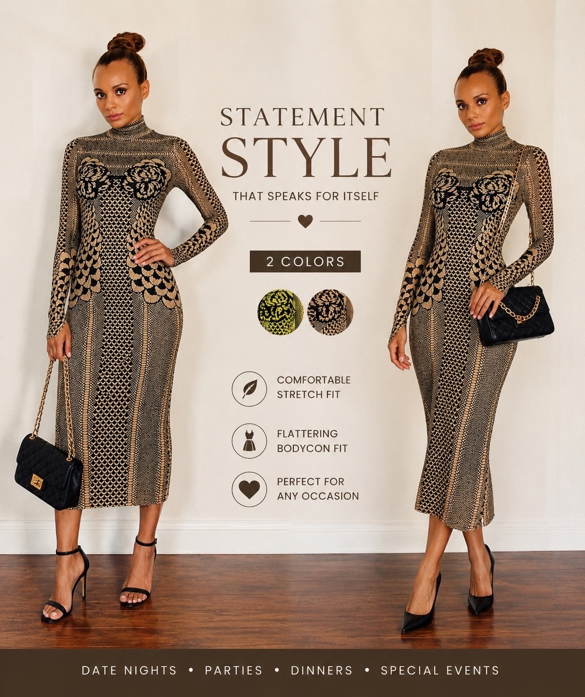 This Amazon fashion find looks so luxe ✨ The fit, the pattern, the whole vibe…giving designer energy without the designer price tag. Perfect for date nights, birthday dinners, weddings, or whenever you want to make a statement 🤎🖤

#AmazonFashion #AmazonFinds #AmazonStyle #DateNightOutfit #StatementDress #FashionFinds #LTKStyle #AffordableFashion #StyleInspo #ChicStyle #AmazonFavorites #TrendingFashion #BodyconDress #ElegantStyle