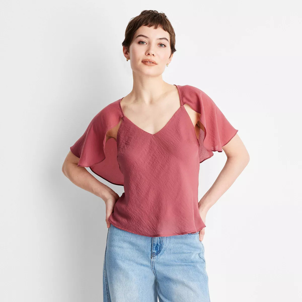 Women's Short Sleeve Cape Blouse - Future Collective | Target