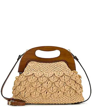 Patricia Nash Sandrine Scalloped Raffia Wooden Handle Convertible Clutch - Natural | Dillard's