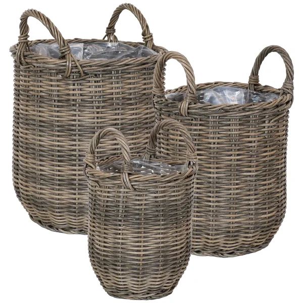 Round Polyrattan Basket Planter With Handles - Set Of 3 | Wayfair North America