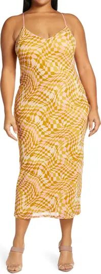 Amina Geo Print Mesh Midi Slipdress | Nordstrom